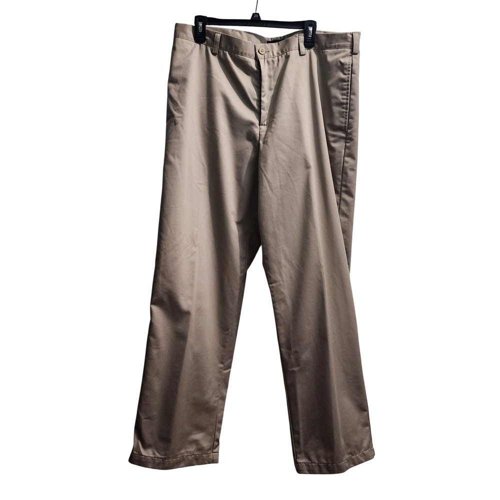 IZOD Mens‎ Khaki Tan Flat Front Chino Pants Straight Leg Regular 38x32 Trouser